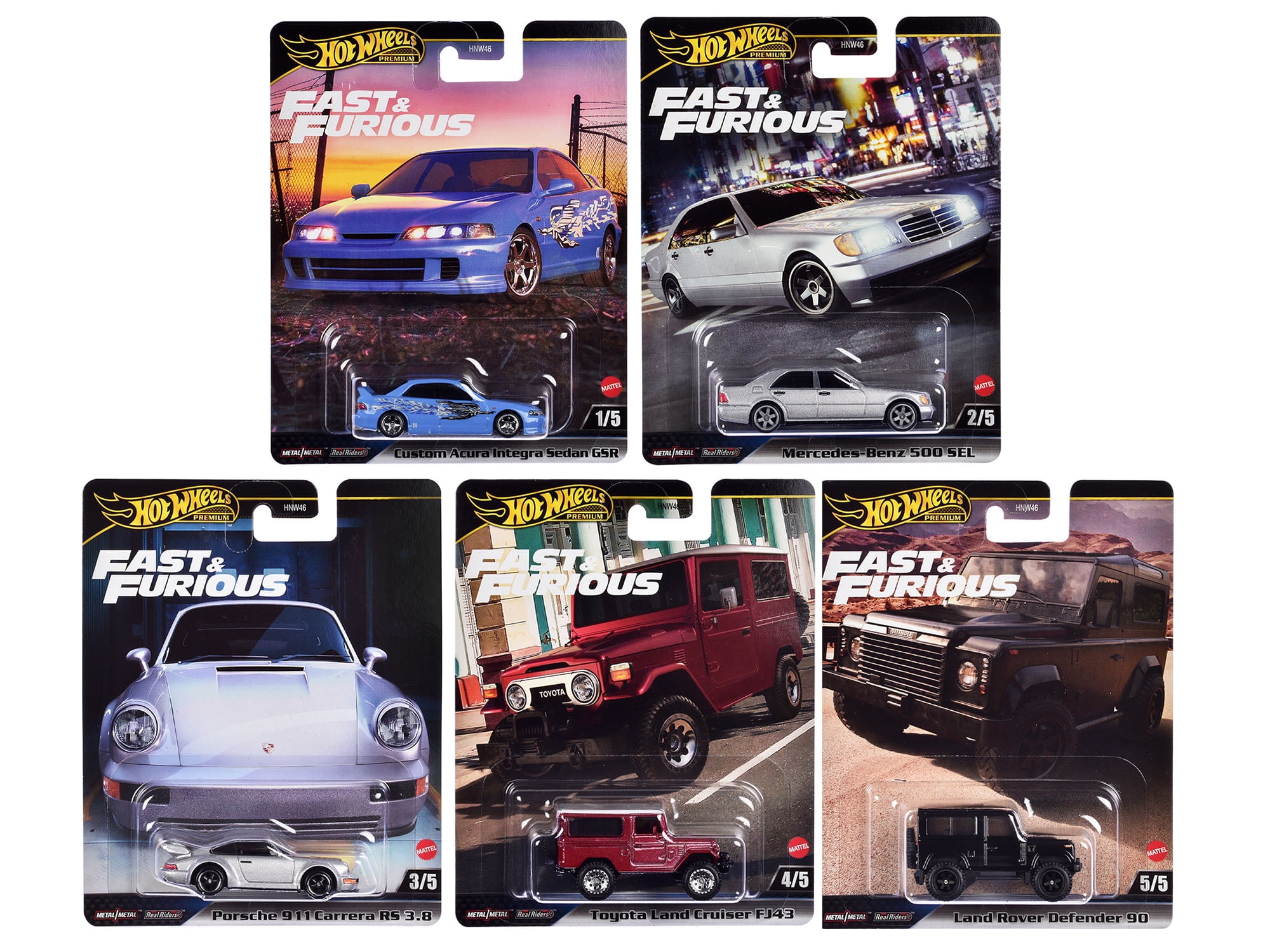 "Fast & Furious" 2023 5 piece Set G Diecast Model Cars by Hot Wheels
