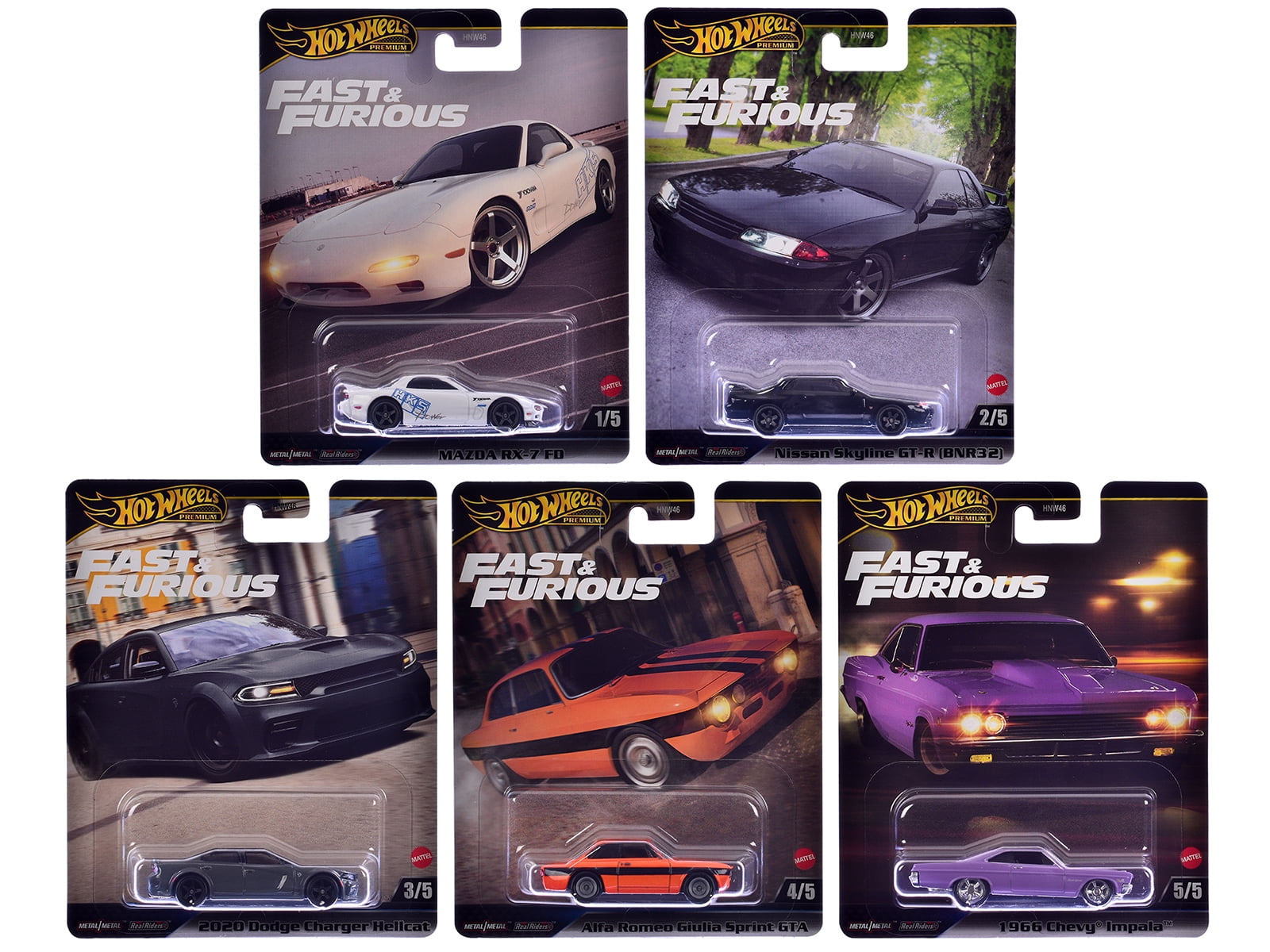 "Fast & Furious" 2025 5 piece Set K Die Cast Model Cars by Hot Wheels