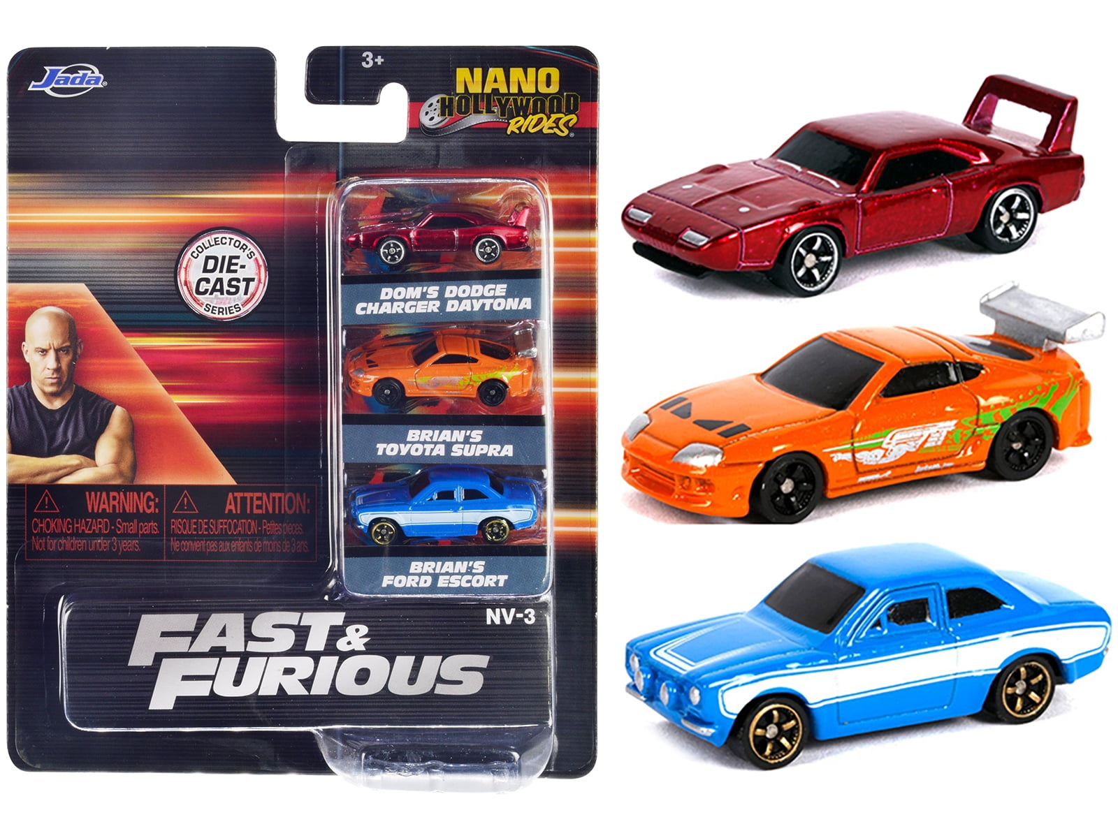 Diecast "Fast & Furious" 3 piece Set "Nano Hollywood Rides" Series 1 Diecast Model Cars by Jada