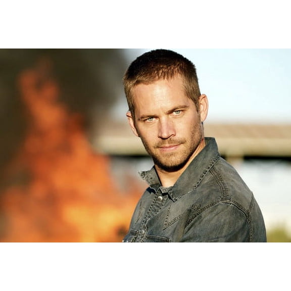 Fast & Furious 6 Paul Walker In Denim Shirt By Burning Car 24X36 Poster