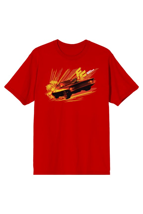 Fast & Furious Bold Title and Racing Car Men's Red Short Sleeve Tee-XL