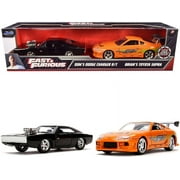 Fast & Furious Collection Doms Black Dodge Charger R/T and Brians Orange Toyota Supra - 1/32 Scale Diecast Model Cars by Jada Set of 2