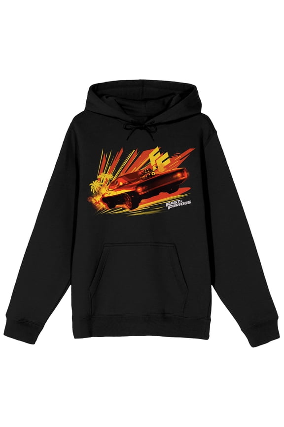 Fast & Furious Dodge Challenger Orange Vector Background Long Sleeve Black Adult Hooded Sweatshirt-5XLB