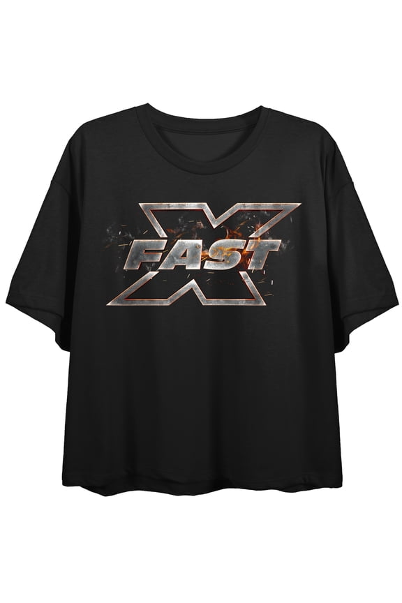 Fast & Furious Fast X Logo Crew Neck Short Sleeve Women's Black Crop Top
-Medium