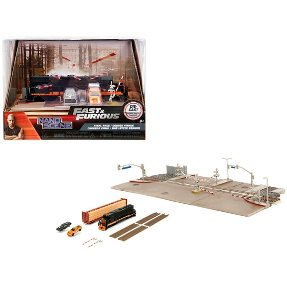 "Fast & Furious" Final Race Diorama with Toyota Supra Orange and Dodge Charger Black "Nano Scene" Series model by Jada