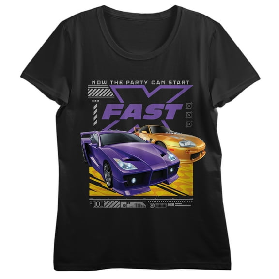 Fast & Furious Franchise Now the Party Can Start Women's Black Short Sleeve Tee Shirt-XS