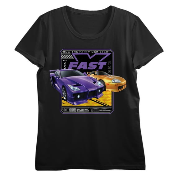 Fast & Furious Franchise Now the Party Can Start Women's Black Tee Shirt-L