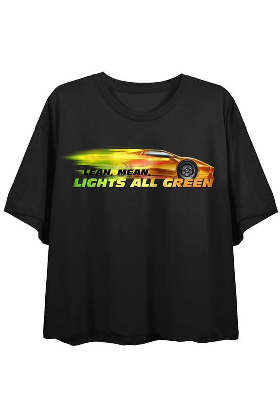 Fast & Furious Lean Mean Lights All Green Crew Neck Short Sleeve Women's Black Crop Top-XL