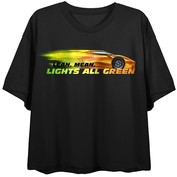 Fast & Furious Lean Mean Lights All Green Crew Neck Short Sleeve Women's Black Crop Top-XS