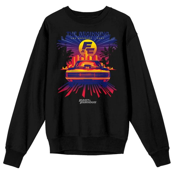 Fast & Furious Los Angeles 2001 Crew Neck Long Sleeve Black Adult Sweatshirt-Small