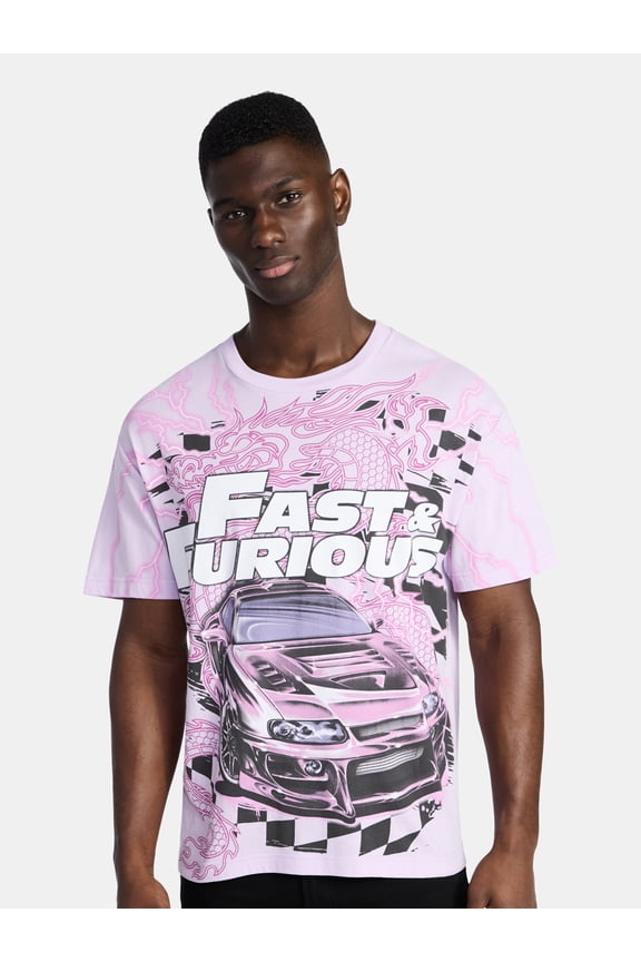 Fast and Furious Men's and Big Men's Dragon Line Oversized Graphic Tee, Sizes XS-3XL