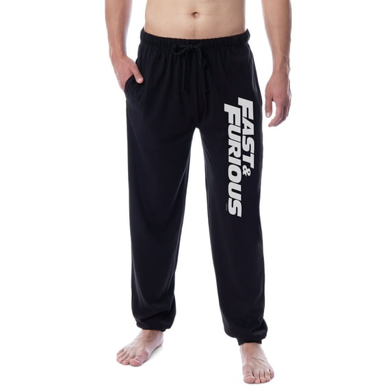 Fast & Furious Mens' Action Movie Film Title Logo Sleep Jogger Pajama Pants