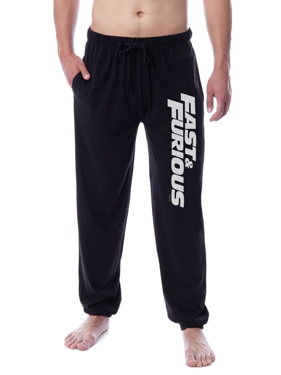Fast & Furious Mens' Action Movie Film Title Logo Sleep Jogger Pajama Pants