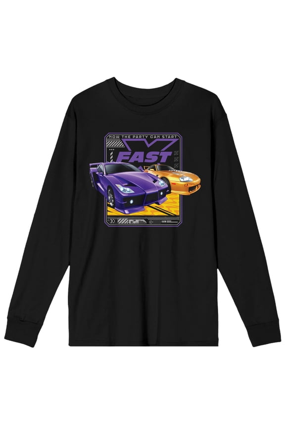 Fast & Furious Now The Party Can Start Crew Neck Long Sleeve Black Adult Tee-Small