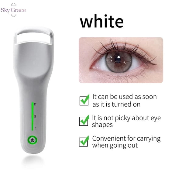 Fast Heated Eyelash Curler-Rechargeable Electric Eyelash Curler Safe Anti-Burn ,Type-C Rechargeable with 24hrs Long Lasting Lash Lift to Style Natural ,Rapid Temperature Control with 3 Gears-White