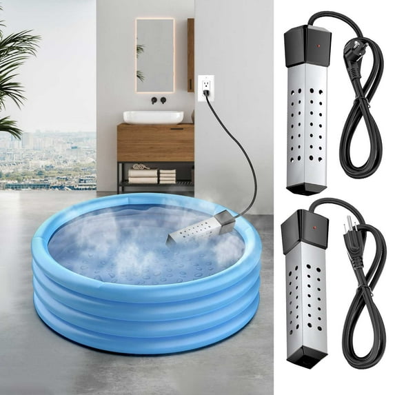 Fast Heating Immersion Water Heater Rod - Portable Electric Heater for Swimming Pool Bathtub & Bucket, High Efficiency Water Boiler, Heating Rod for Home Outdoor Water Heating Needs, 14in, Silver