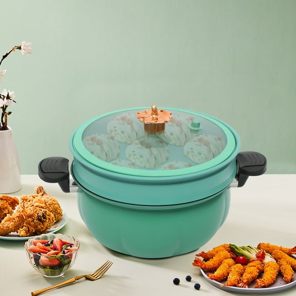 Fast Heating Micro Pressure Cooker, Steamer Included, Easy-Clean Surface, Pumpkin Pot for Daily Soup & Stew