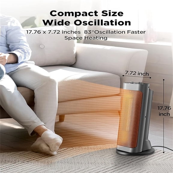 Fast Heating Space Heater, Programmable Thermostat, Easy Control, Widespread Oscillation, Over Heating & Tip-over Switch Protection, 7.72 x 7.72 x 17.76 Inches, Grey