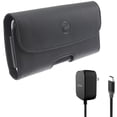 thumbnail image 1 of Fast Home Charger + Case Belt Clip for Motorola One 5G Ace Phone - 15W 5ft Long Type-C Turbo Charge and  Leather Holster Cover Pouch Combo for Motorola One 5G Ace, 1 of 10