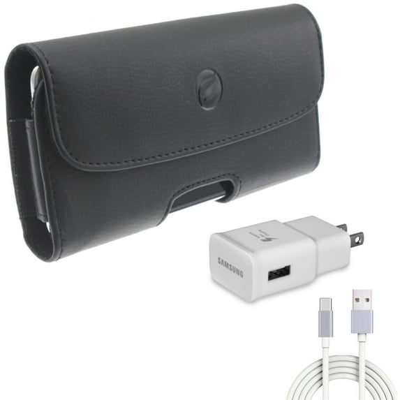 Fast Home Charger + Case Belt Clip for Motorola One 5G Ace Phone - Type-C 6ft USB Cable Quick Power and Leather Holster Cover Pouch Combo for Motorola One 5G Ace