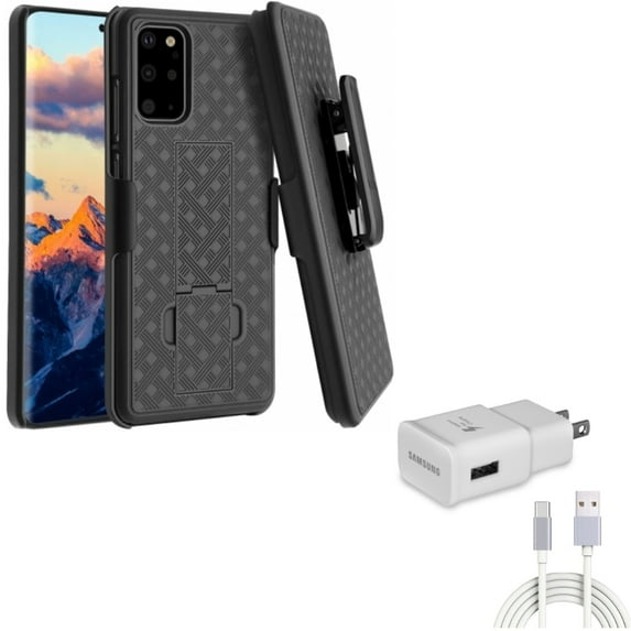 Fast Home Charger & Case Belt Clip for Samsung Galaxy S20 Plus - Type-C 6ft USB-C Cable + Holster Swivel Cover Combo