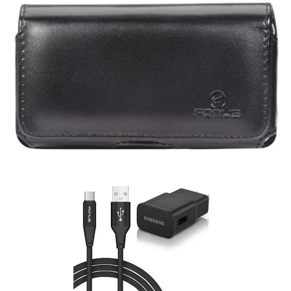 Fast Home Charger & Case Belt Clip for Samsung Galaxy S24 - Type-C 6ft USB Cable Quick Power, Leather Swivel Holster Loops for Galaxy S24