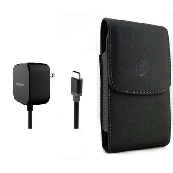 Fast Home Charger & Case Belt Clip for iPhone 15 Pro - 15W 5ft Long Type-C Turbo Charge and Leather Holster Cover Pouch V9O for iPhone 15 Pro (6.1")