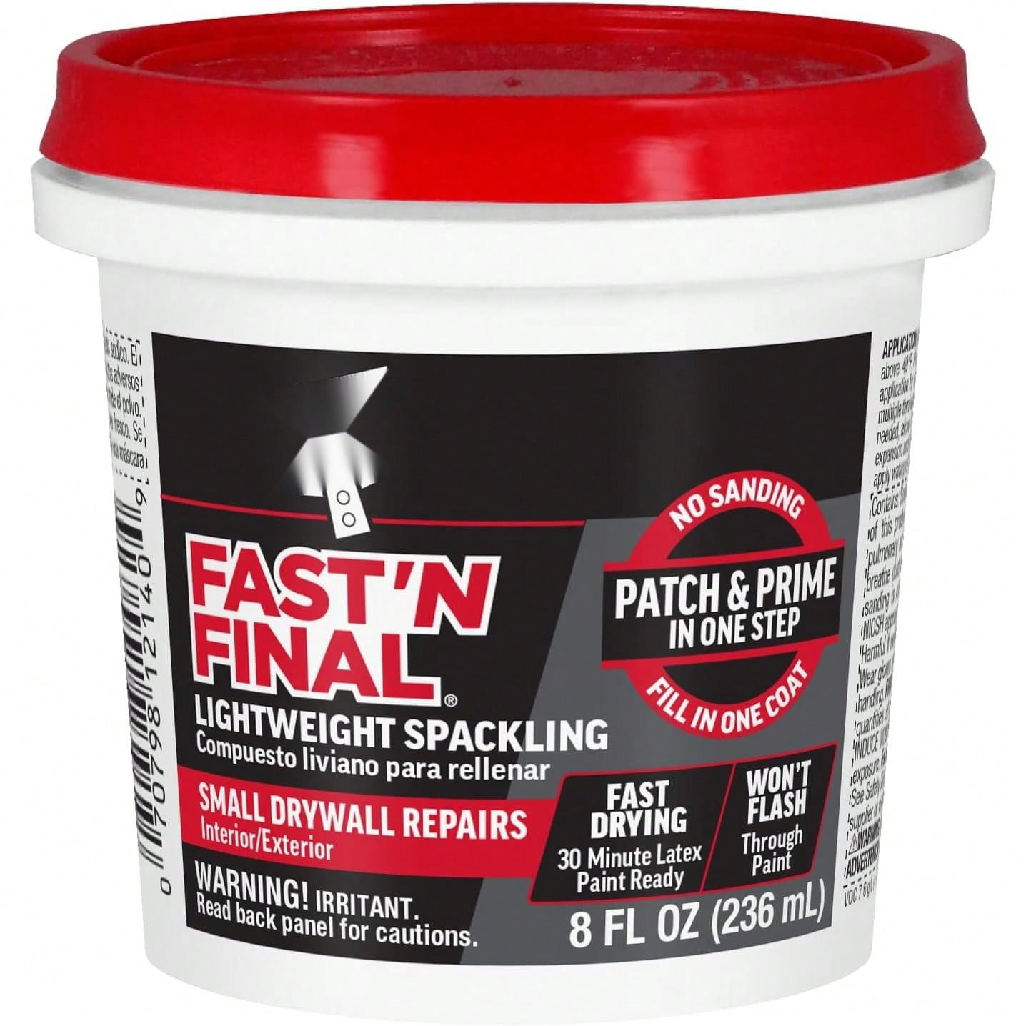 Fast 'N Final Lightweight Spackling, White, 8 Oz (7079812140) - Walmart.com