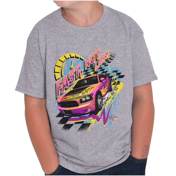 Fast Not Last Racecar Speedometer Crewneck T Shirts Boy Girl Teen Brisco Brands L