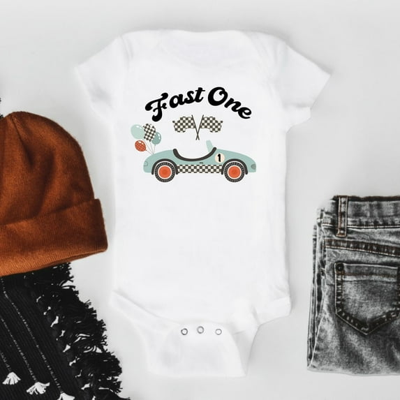 Fast One Baby Bodysuit, First Birthday Baby Outfit, Race Car Birthday Shirt, Birthday Boy Shirt, First Birthday Shirt, Race Car Birthday Cute Baby Onesie, BABY BODYSUIT LAT 4424