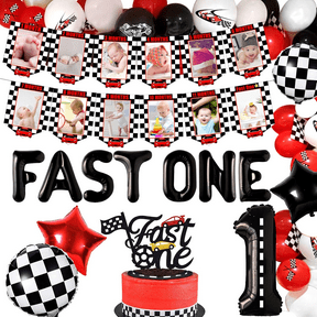 Fast One Birthday Party Decoration Fast One Cake Topper Fast One Balloons Racing Car First Birthday Party Decoration Supplies Fast One Racing Car Photo Banner