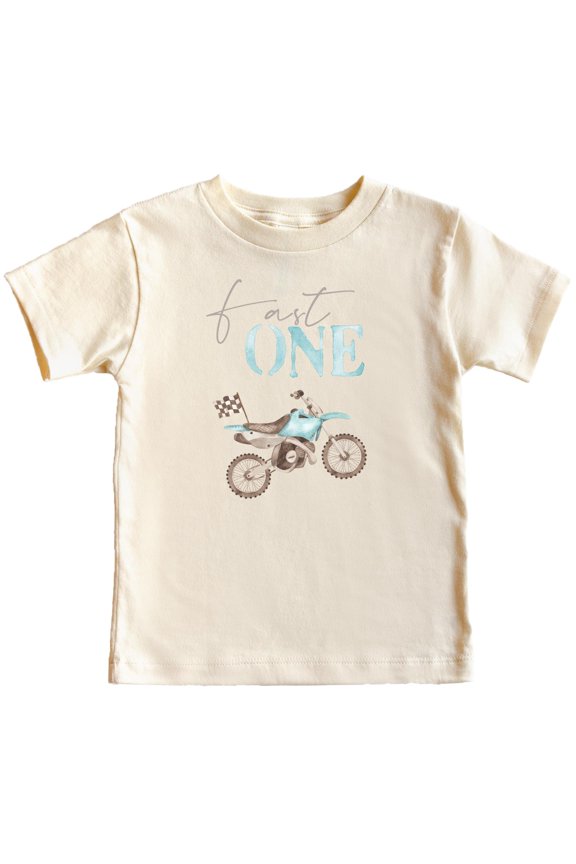 Fast One Blue Dirt Bike 1st Birthday Shirt for Boys First Bday Dirt Biker Theme Tee Natural Shirt 2T