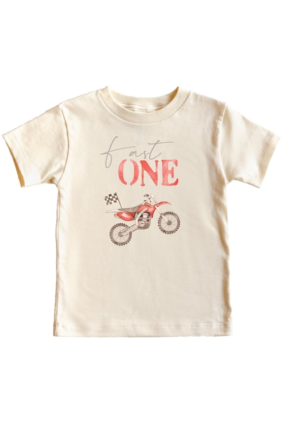 Fast One Red Dirt Bike 1st Birthday Shirt for Boys First Bday Dirt Biker Theme Tee Natural Shirt 12 Months
