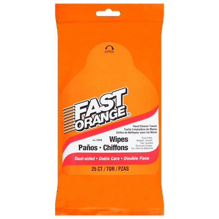 Fast Orange Wipes Textured Citrus Hand Cleaner Towels 25 Ct Pack - 25050