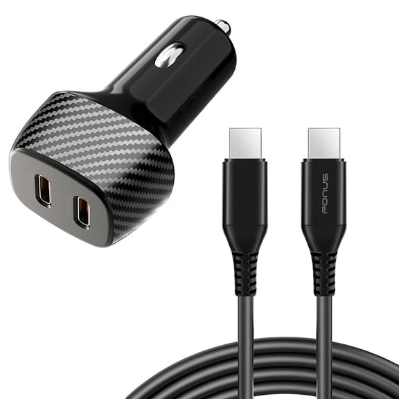 Fast PD Car Charger 60W for OnePlus 11 5G/12 5G/12R 5G/13/13R - 2-Port USB-C 6ft Long Type-C Cable Power Adapter DC Socket Plug-in with Cord