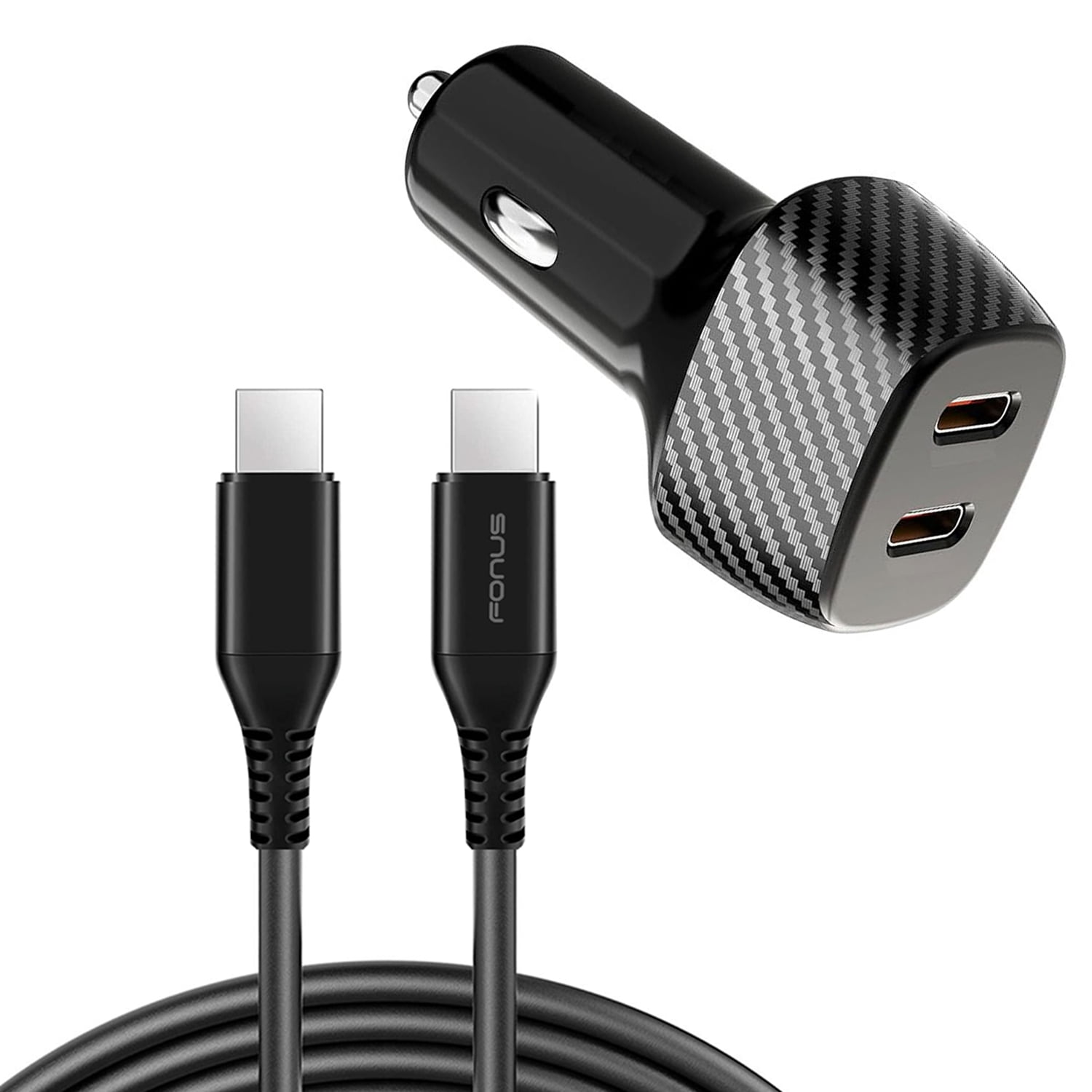 Fast PD Car Charger 60W for Samsung Galaxy S25/Edge/Plus/Ultra - 2-Port USB-C 6ft Long Type-C Cable Power Adapter DC Socket Plug-in with Cord