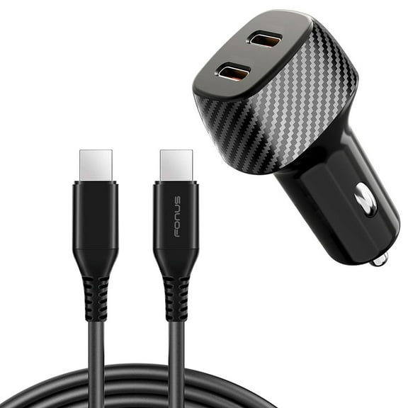Fast PD Car Charger 60W for TCL 50 Pro NxtPaper/XE 5G - 2-Port USB-C 6ft Long Type-C Cable Power Adapter DC Socket Plug-in with Cord