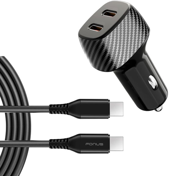 Fast PD Car Charger for Samsung Galaxy Tab S9 FE/Tab S9 FE Plus/S9 Ultra 14.6" - 60W 2-Port USB-C 6ft Long Type-C Cable Power Adapter DC Socket Plug-in with Cord