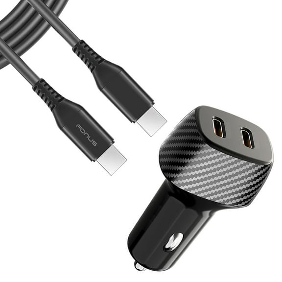 Fast PD Car Charger for Samsung Galaxy Z Fold7 - 60W 2-Port USB-C 6ft Long Type-C Cable Power Adapter DC Socket Plug-in with Cord