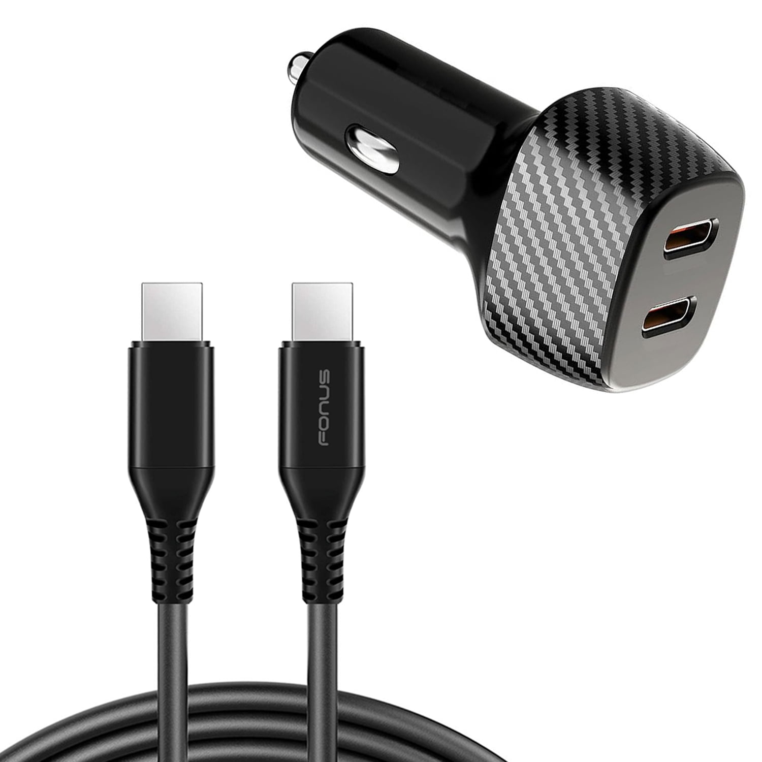 Fast PD Car Charger for TCL NxtPaper 11/Tab 11 - 60W 2-Port USB-C 6ft Long Type-C Cable Power Adapter DC Socket Plug-in with Cord