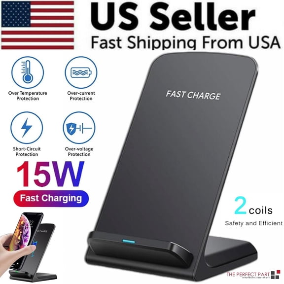 Fast Qi Wireless Charger Pad Stand for iPhone and Samsung Galaxy Devices