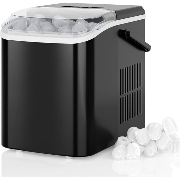 Countertop Ice Maker with Handle, 26lbs/24H Portable Ice Machine, 9 Bullet Ice Cubes Ready in 6 Mins, Self-Cleaning, Quiet Compact Ice Maker for Home, Kitchen, RV, Camping, Black