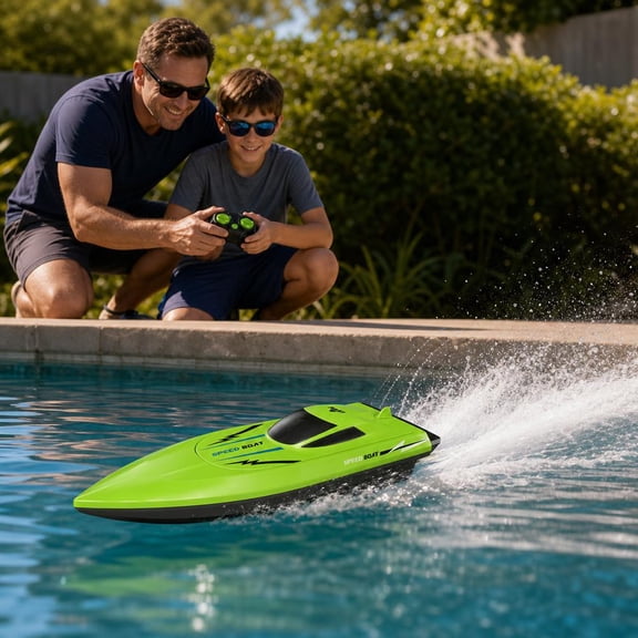 Fast RC Boat for Adults and Ki*ds, 2.4GHz High Speed Remote Control Racing Boat with Dual Motors, LED Lights, Waterproof Electric Ship for Pool Lake Summer Gift