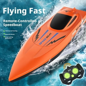 Fast RC Boat for Adults and Ki*ds, 2.4GHz High Speed Remote Control Racing Boat with Dual Motors, LED Lights, Waterproof Electric Ship for Pool Lake Summer Gift