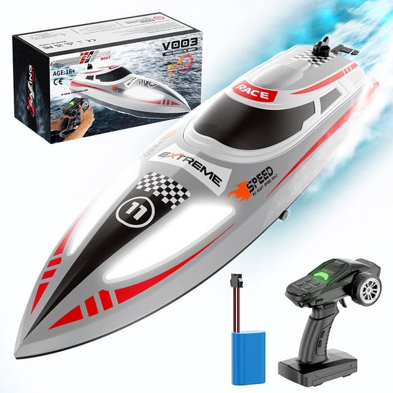 Fast RC Boat for Pool & Lake, 2.4G 30KM/H Electric Remote Control Speedboat Electric Boat for Adults, High Speed Racing Boats with Night Navigation Lights