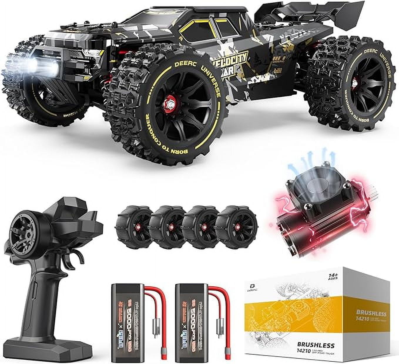 Fast RC Car for Adults 70 KPH, 4WD High Speed All Terrain RC Truck, Remote Control Brushless Car with 30 Min Runtime, 1:16 Offroad Monster Truck with Metal Parts & 2 Batteries