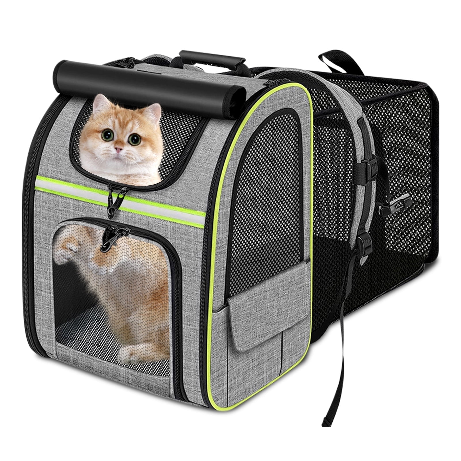 Pet Backpack, Expandable Travel Carrier for Medium Cats and Small Dogs up to 17 lbs, Breathable Collapsible Bag for Hiking Travel Outdoor