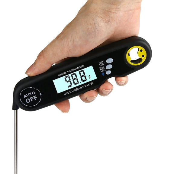 Fast Response Folding Waterproof Thermometer for Fast Temperature Measurement of Kitchen Food, Black