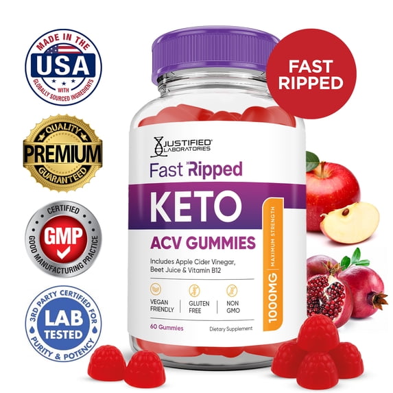 Fast Ripped Keto ACV Gummies 1000MG Dietary Supplement 60 Gummys
