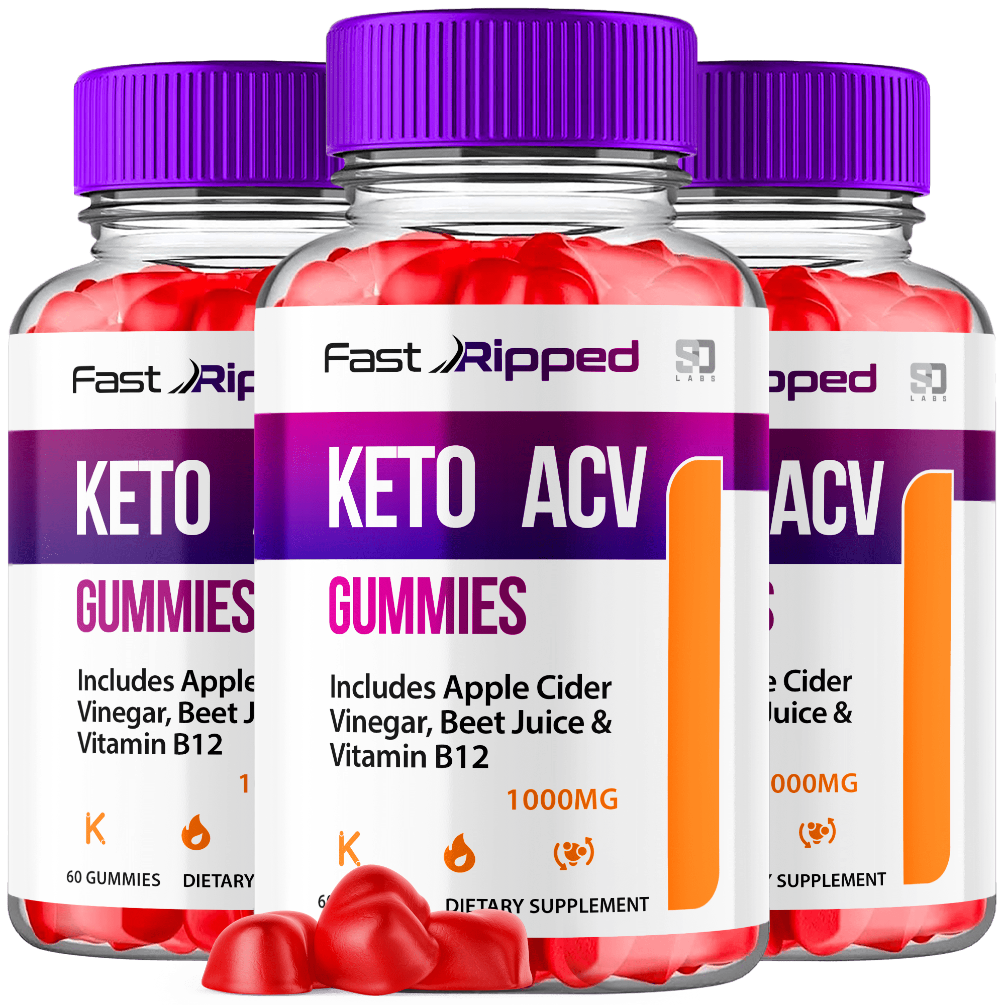 Fast Ripped Keto ACV Gummies Apple Cider Vinegar 1000MG Vitamin Supplement 3 Pack
